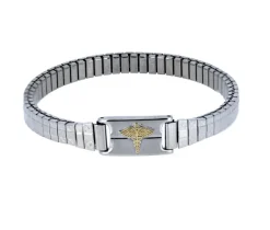 BRACELET MÉDICAL EN ACIER ET OR JAUNE EXTENSIBLE