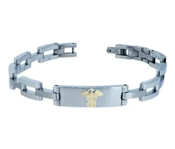 BRACELET MÉDICAL EN ACIER ET OR JAUNE