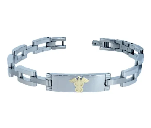 BRACELET MÉDICAL EN ACIER ET OR JAUNE
