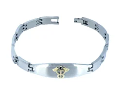 BRACELET MÉDICAL EN ACIER ET OR JAUNE