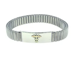 BRACELET MÉDICAL EN ACIER ET OR 10K EXTENSIBLE