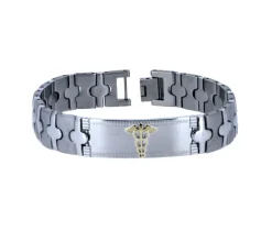 BRACELET MÉDICAL EN ACIER ET OR JAUNE