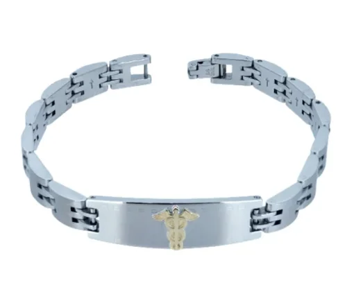 BRACELET MÉDICAL EN ACIER ET OR JAUNE