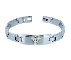BRACELET MÉDICAL EN ACIER ET OR JAUNE À MOTIF VERSACE