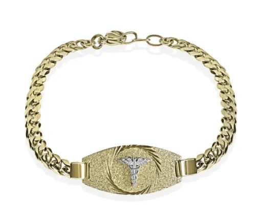 BRACELET MÉDICAL EN ACIER/PVD OR TAILLÉ DIAMANT