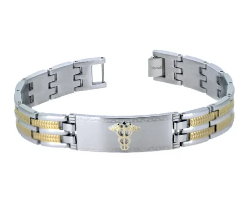BRACELET MÉDICAL EN ACIER/PVD OR ET OR JAUNE