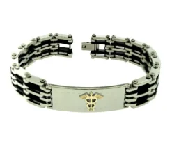 BRACELET MEDICAL EN ACIER/PVD NOIR ET OR JAUNE