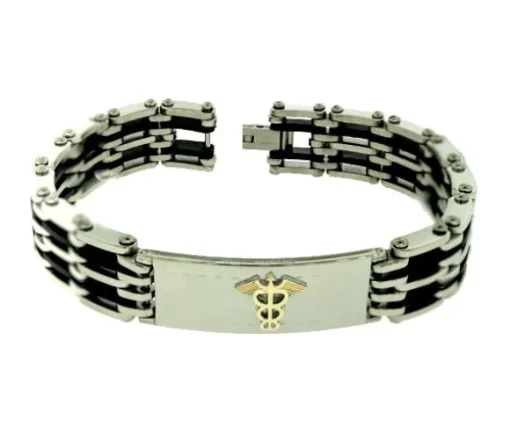 BRACELET MEDICAL EN ACIER/PVD NOIR ET OR JAUNE