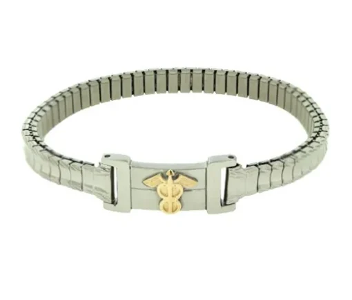 BRACELET MEDICAL EN ACIER ET OR JAUNE EXTENSIBLE
