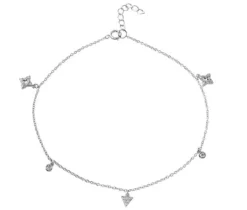 CHAINE DE CHEVILLE AVEC TRIANGLE ET ÉTOILES SERTIS DE CUBIQUES ZIRCONIAS EN ARGENT RHODIÉ
