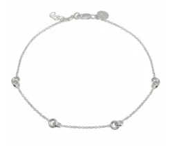 CHAINE DE CHEVILLE EN ARGENT RHODIÉ OU ARGENT PVD OR AVEC ANNEAUX ENTRELACÉES