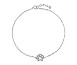 CHAINE DE CHEVILLE EN ARGENT RHODIÉ AVEC PATTE DE CHIEN SERIE DE CUBIQUES ZIRCONIAS