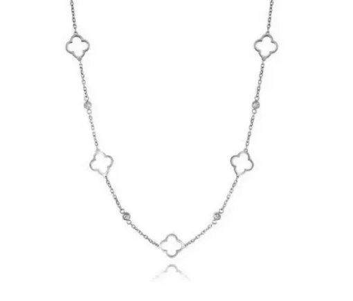 CHAINE EN ACIER AVEC TRÈFLES AJOURÉS ET CUBIQUES ZIRCONIAS