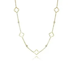 CHAINE EN ACIER/PVD OR AVEC TRÈFLES AJOURÉS ET CUBIQUES ZIRCONIAS