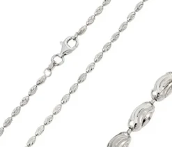 CHAINE EN ARGENT RHODIÉ MAILLE PLAQUE OVALE BOMBÉE TAILLÉE DIAMANT