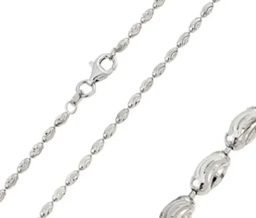 CHAINE EN ARGENT RHODIÉ MAILLE PLAQUE OVALE BOMBÉE TAILLÉE DIAMANT