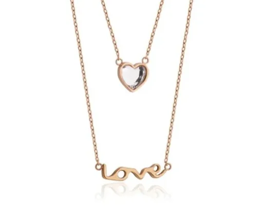 COLLIER ACIER/PVD ROSE COEUR CZ 15.5+2
