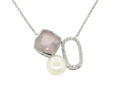 COLLIER ARG P.EAU DOUCE 9.5MM+CZ+QUARTZ