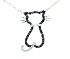 COLLIER CHAT AJOURÉ EN ARGENT RHODIÉ SERTI DE CUBIQUES ZIRCONIAS