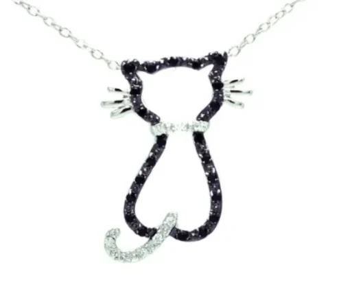 COLLIER CHAT AJOURÉ EN ARGENT RHODIÉ SERTI DE CUBIQUES ZIRCONIAS
