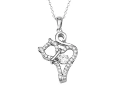 COLLIER CHAT EN ARGENT RHODIÉ SERTI DpiUN CUBIQUE ZIRCONIA DANSANT ET DE CUBIQUES ZIRCONIAS
