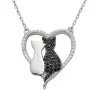 COLLIER CHATS AMOUREUX EN ARGENT RHODIÉ SERTI DE CUBIQUES ZIRCONIAS NOIRS ET BLANC