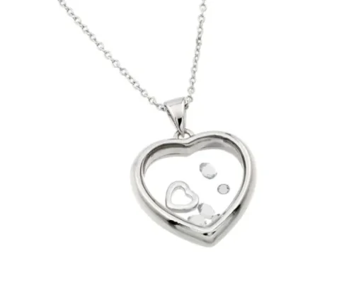 COLLIER COEUR CHOPARD EN ARGENT RHODIÉ SERTI DE PIERRES DE COULEURS VARIÉES