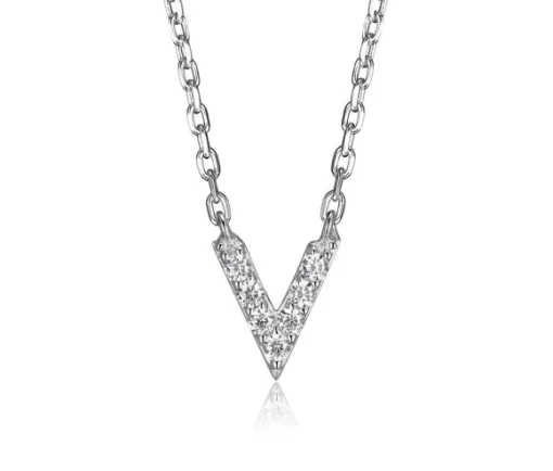 COLLIER EN ARGENT RHODIÉ AVEC V SERTI DE CUBIQUES ZIRCONIAS