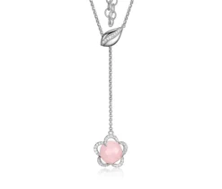 COLLIER EN ARGENT RHODIÉ SERTI DpiUN QUARTZ ROSE ET DE CUBIQUES ZIRCONIAS