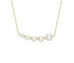 COLLIER EN ARGENT/PVD OR SERI DE 5 PERLES GRADUÉES