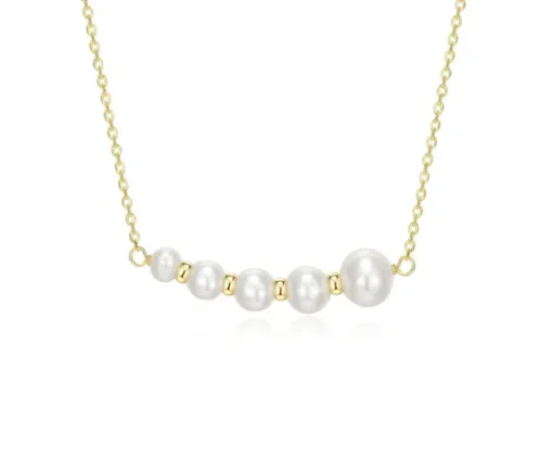 COLLIER EN ARGENT/PVD OR SERI DE 5 PERLES GRADUÉES