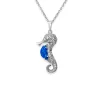 COLLIER HYPPOCAMPE EN ARGENT RHODIÉ SERTI DpiUNE OPALE BLEU OU BLANCHE SYNTHÉTIQUE ET DE CUBIQUES ZIRCONIAS
