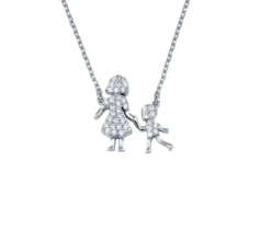 COLLIER MÈRE/FILS EN ARGENT RHODIÉ SERTI DE CUBIQUES ZIRCONIAS