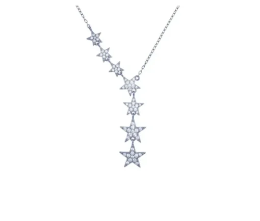 COLLIER TOMBÉE DpiÉTOILES EN ARGENT RHODIÉ OU PVD OR SERTI DE CUBIQUES ZIRCONIAS