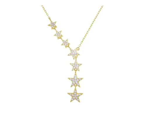 COLLIER TOMBÉE DpiÉTOILES EN ARGENT RHODIÉ OU PVD OR SERTI DE CUBIQUES ZIRCONIAS
