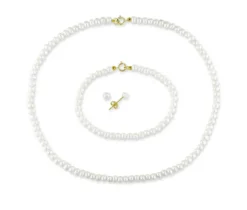ENSEMBLE COLLIER, BRACELET ET BOUCLES EN OR JAUNE SERTIS DE PERLES DpiEAU DOUCE