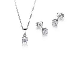 ENSEMBLE PENDENTIF/BOUCLES EN ARGENT RHODIÉ SERTIS DE CUBIQUES ZIRCONIAS