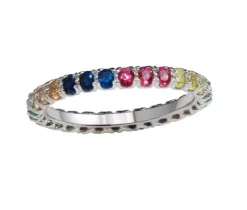 JOLI JONC EN ARGENT RHODIÉ SERTI DE CUBIQUES ZIRCONIAS MULTICOLORES