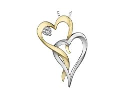 JOLI PENDENTIF COEUR EN OR 10K 2 TONS SERTI DpiUN DIAMANT CANADIEN