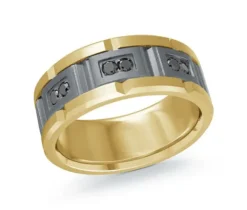 JONC EN TANTALE ET OR 14K SERTI DE DIAMANTS BLANCS OU NOIRS
