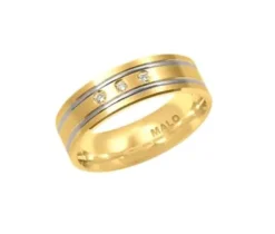 JONC POUR HOMME EN OR 2 TONS SERTI DE DIAMANTS CONFORT FIT