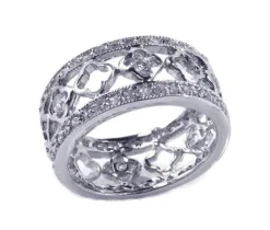 JONC ÉTERNITÉ AJOURÉ AVEC MOTIF TRÈFLES EN ARGENT RHODIÉ SERTI DE CUBIQUES ZIRCONIAS