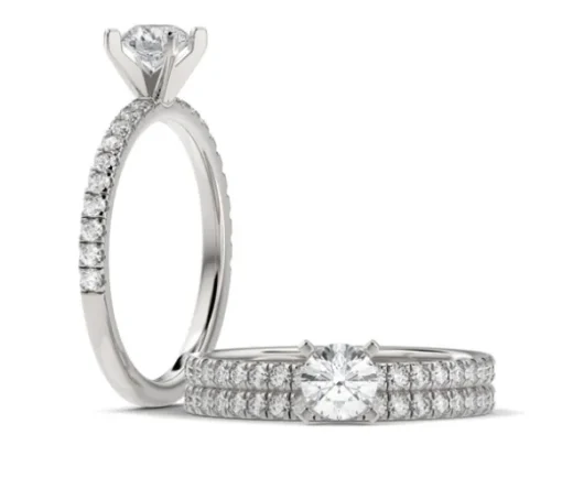 MAGNIFIQUE BAGUE EN OR 14K BLANC SERTIE DpiUN DIAMANT DE LABORATOIRE ET DE DIAMANTS