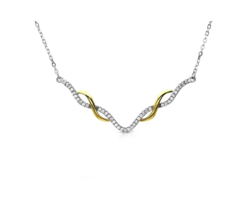 MAGNIFIQUE COLLIER EN ARGENT RHODIÉ/PVD OR SERTI DE CUBIQUES ZIRCONIAS