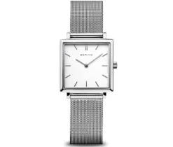 MONTRE BERING CARRÉ POUR DAME EN ACIER AVEC BRACELET À MAILLES MILANAISES