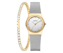 MONTRE BERING ET BRACELET TENNIS EN ACIER/PVD OR 2 TONS SERTIS DE CRISTAUX