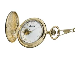 MONTRE DE POCHE MÉCANIQUE EN ACIER/PVD OR AVEC CHAINE