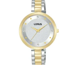 MONTRE LORUS POUR DAME EN ACIER/PVD OR 2 TONS SERTIE DE CRISTAUX