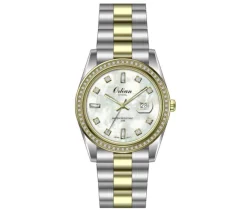 MONTRE POUR DAME ORLEAN EN ACIER/PVD OR 2 TONS SERTIE DE CRISTAUX