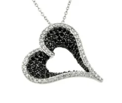 PENDENTID COEUR AJOURÉ EN ARGENT RHODIÉ/PVD NOIR SERTI DE CUBIQUES ZIRCONIAS
